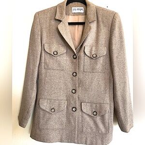 J.G.HOOK 100% Worsted Wool Classic Safari Jacket-Sz-S--Oatmeal Tan RARE! READ
